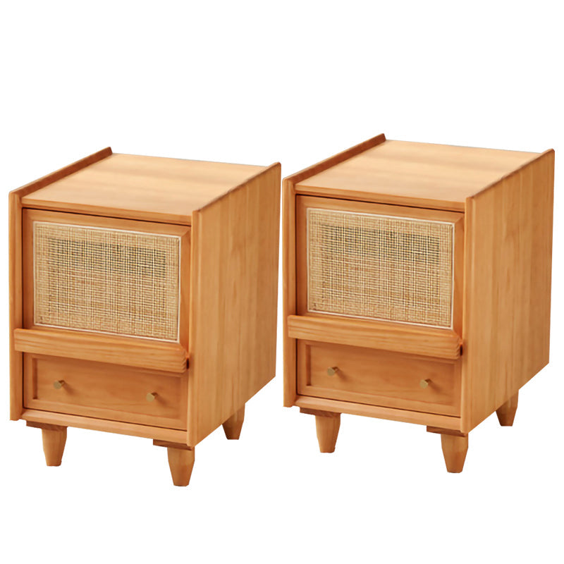 Modern Lower Shelf Nightstand Rattan Bedside Cabinet for Bedroom Cherry 2 Piece Set Clearhalo 'Bedroom Furniture' 'furn' 'furn_night_stand' 'Furniture' 'night_stand' 'Nightstands' 5969551