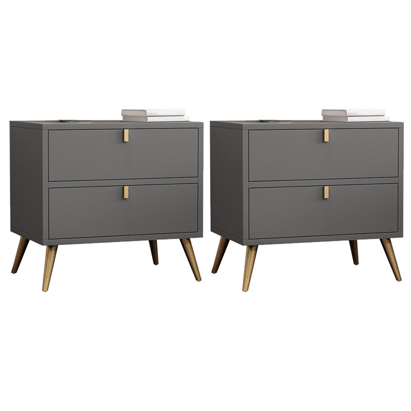 Contemporary Wood Accent Table Nightstand 21.65" Tall Bed Nightstand with 2 Drawers Grey 2 Piece Set Clearhalo 'Bedroom Furniture' 'furn' 'furn_night_stand' 'Furniture' 'night_stand' 'Nightstands' 5969639