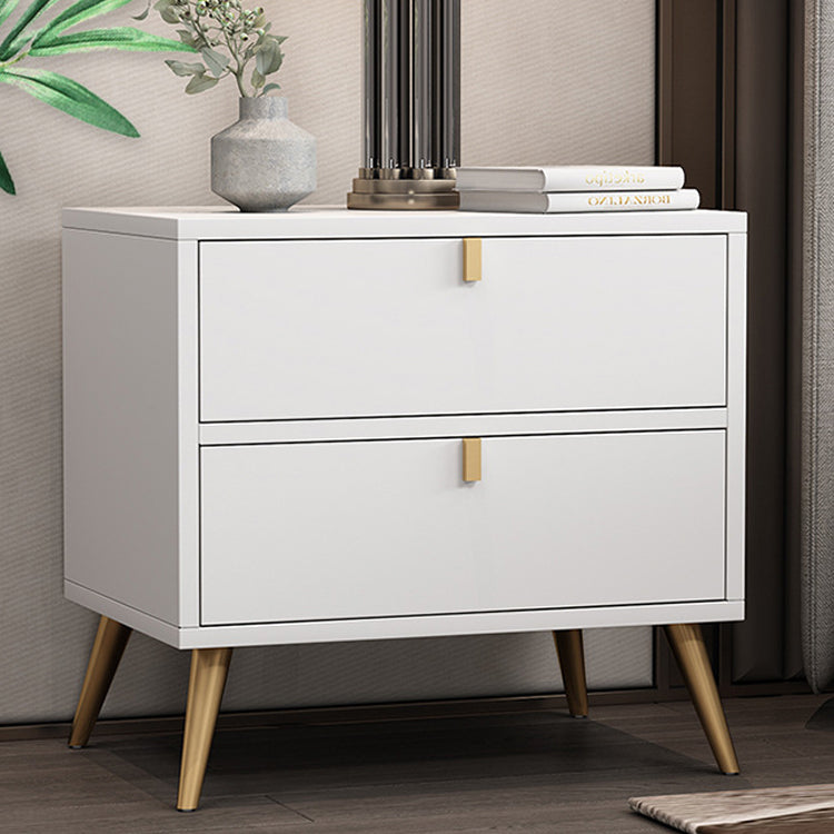 Contemporary Wood Accent Table Nightstand 21.65" Tall Bed Nightstand with 2 Drawers 16"L x 16"W x 22"H White 1 Piece Clearhalo 'Bedroom Furniture' 'furn' 'furn_night_stand' 'Furniture' 'night_stand' 'Nightstands' 5969640