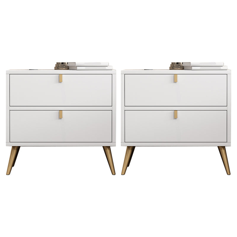 Contemporary Wood Accent Table Nightstand 21.65" Tall Bed Nightstand with 2 Drawers White 2 Piece Set Clearhalo 'Bedroom Furniture' 'furn' 'furn_night_stand' 'Furniture' 'night_stand' 'Nightstands' 5969641
