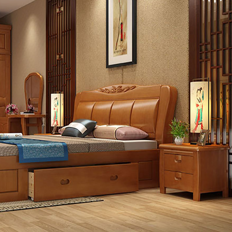 Table de nuit de lit traditionnelle en bois massif avec tiroirs