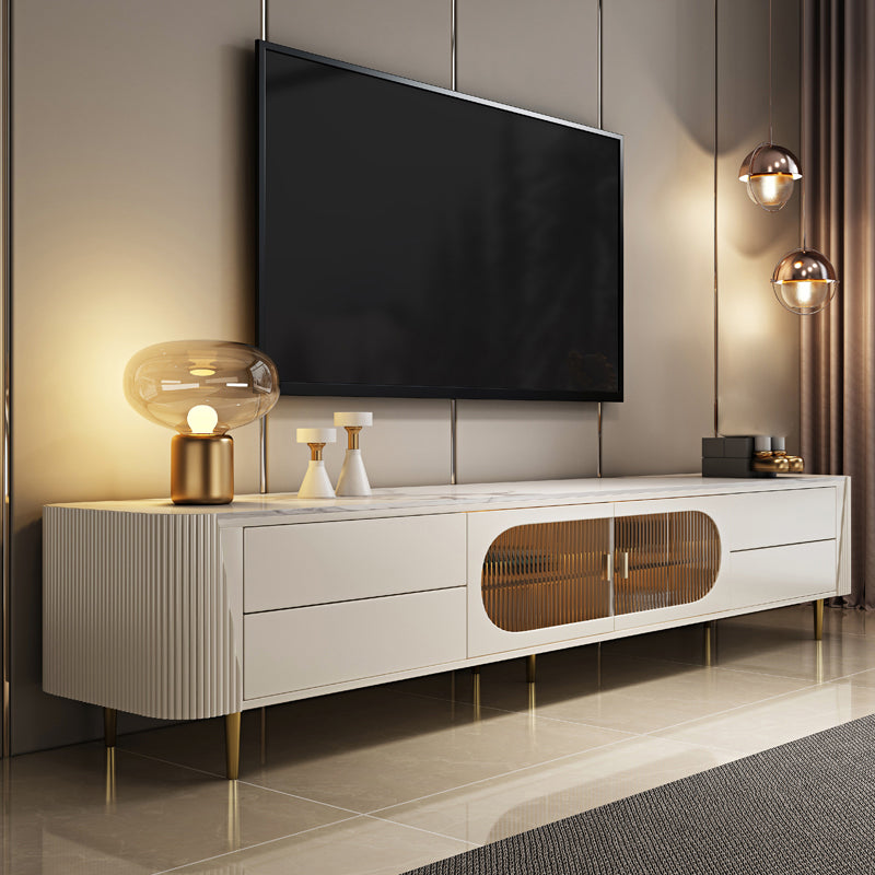 White Stone TV Stand Modern TV Media Stand with Legs for Living Room
