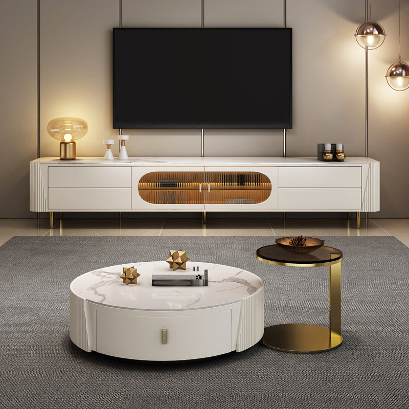 White Stone TV Stand Modern TV Media Stand with Legs for Living Room