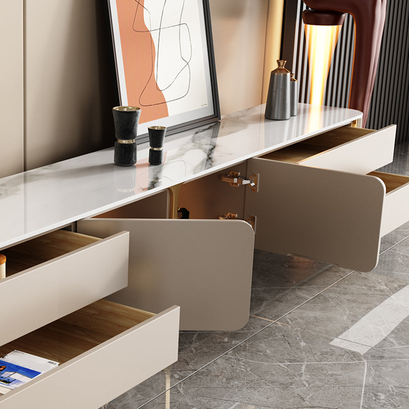 Modern Wooden TV Media Console Enclosed Storage White TV Console with Drawers