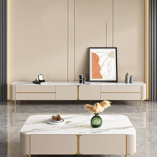 Modern Wooden TV Media Console Enclosed Storage White TV Console with Drawers