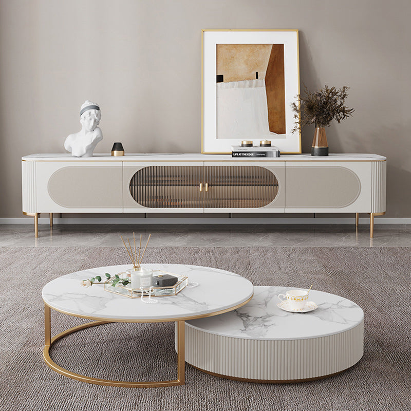 Contemporary Media Console TV Stand Stone TV Media Stand in White Clearhalo 'furn' 'furn_tv_stands_entertainment_centers' 'Furniture' 'Living Room Furniture' 'TV Stands & Entertainment Centers' 'TV Stands & Media Storage Furniture' 'tv_stands_entertainment_centers' 5970137