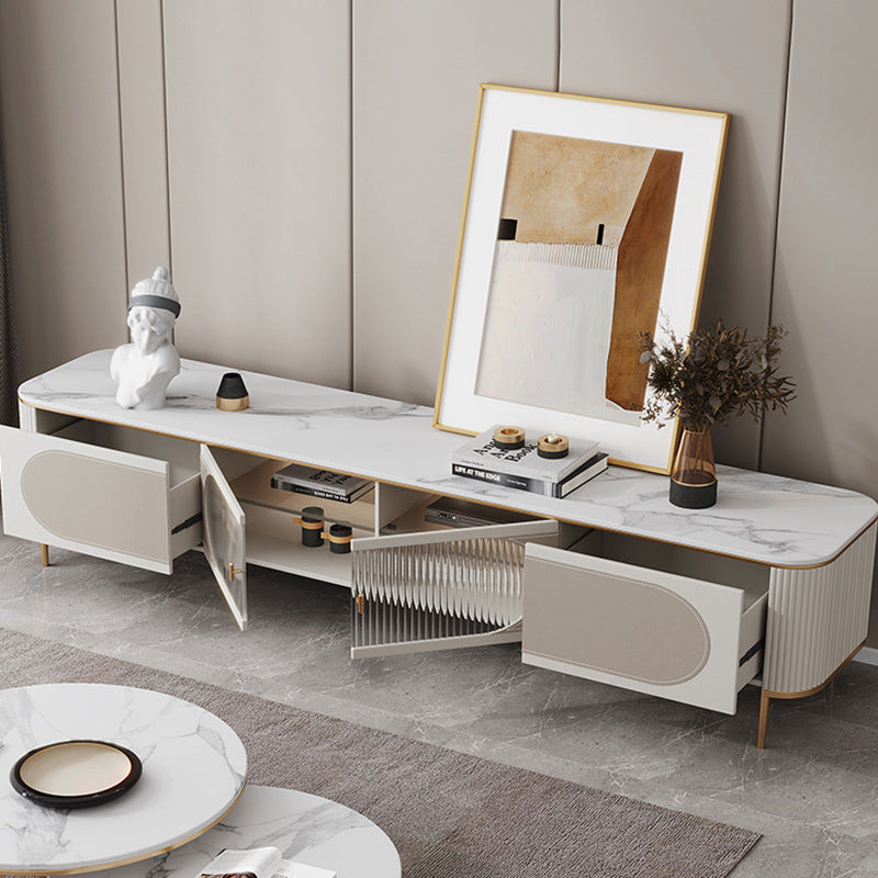 Contemporary Media Console TV Stand Stone TV Media Stand in White Clearhalo 'furn' 'furn_tv_stands_entertainment_centers' 'Furniture' 'Living Room Furniture' 'TV Stands & Entertainment Centers' 'TV Stands & Media Storage Furniture' 'tv_stands_entertainment_centers' 5970141