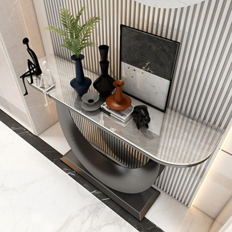 Tavolo di divano console di ferro moderno Stone Mezza Luna Console Tavolino per Hall
