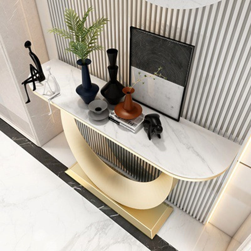 Tavolo di divano console di ferro moderno Stone Mezza Luna Console Tavolino per Hall