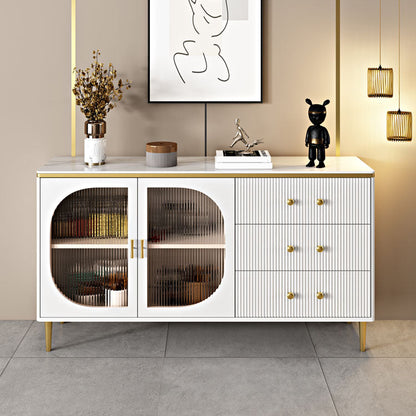 Glam Buffet Stand with Drawers Stone and Wood Buffet Sideboard White Clearhalo 'buffet_sideboard' 'Buffets & Sideboards' 'furn' 'furn_buffet_sideboard' 'Furniture' 'Kitchen & Dining Furniture' 5970335