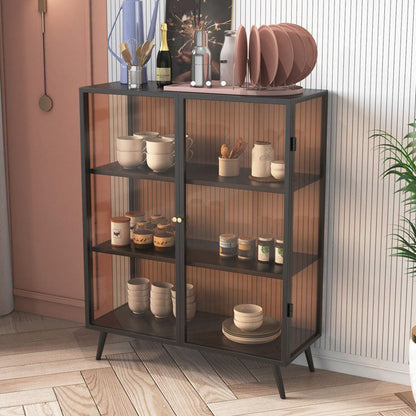 Metalen dressoir met glazen deuren eigentijdse eetserver met kasten