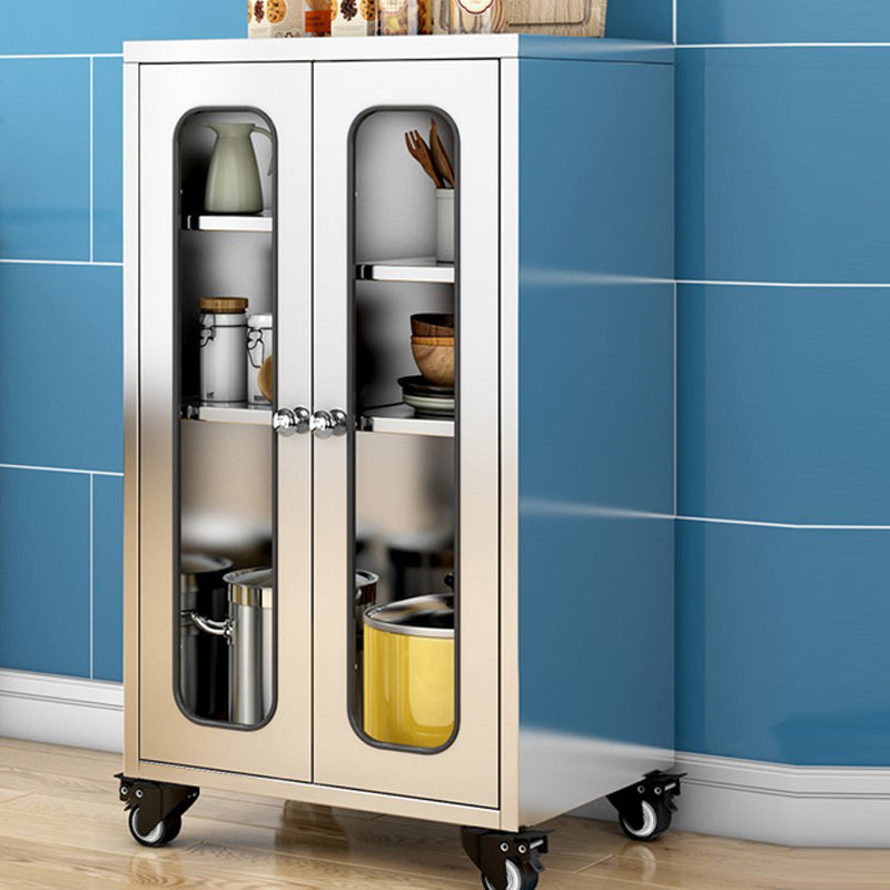 Chrome metalen dressoir met wielen moderne indoor dinerserver met kasten