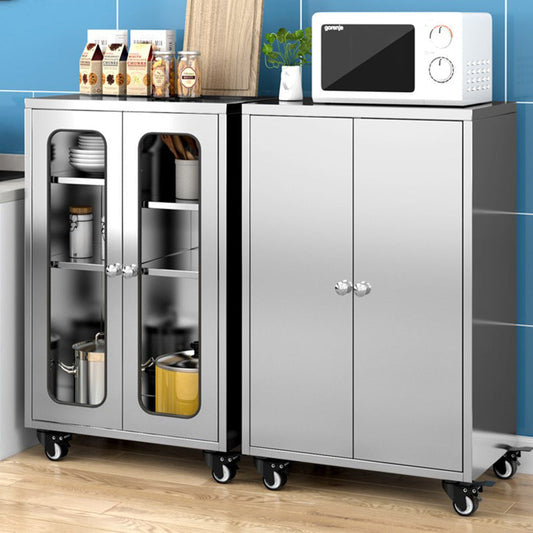 Sideboard di metallo Chrome con ruote moderno server da pranzo interno con armadi