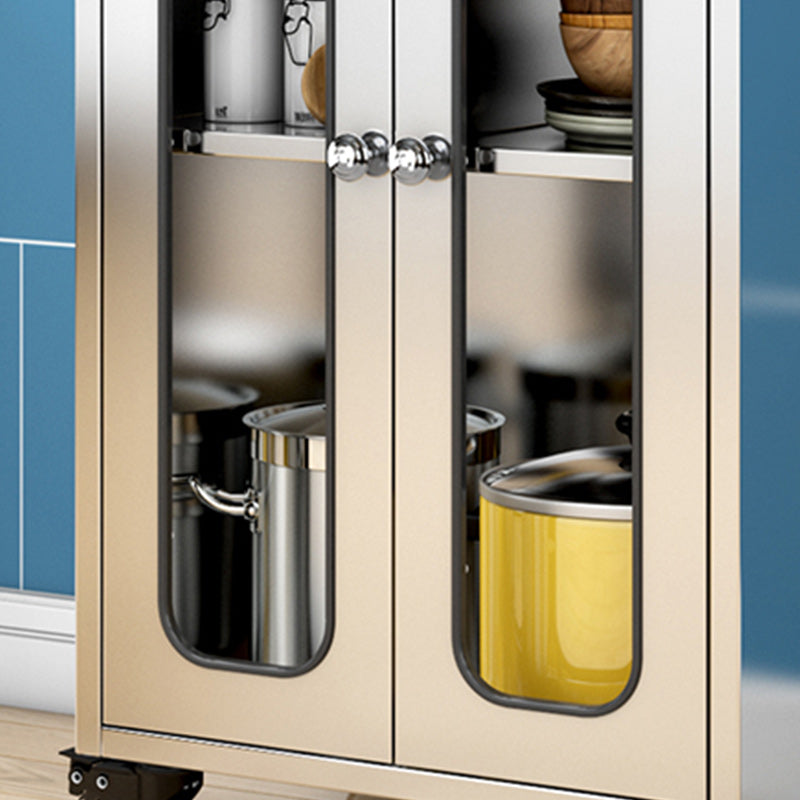 Chrome metalen dressoir met wielen moderne indoor dinerserver met kasten