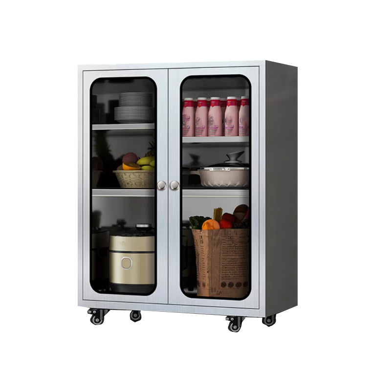 Chrome metalen dressoir met wielen moderne indoor dinerserver met kasten