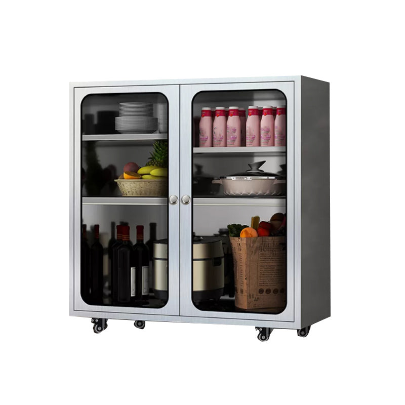 Chrome metalen dressoir met wielen moderne indoor dinerserver met kasten