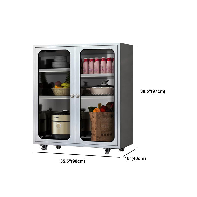 Chrome metalen dressoir met wielen moderne indoor dinerserver met kasten