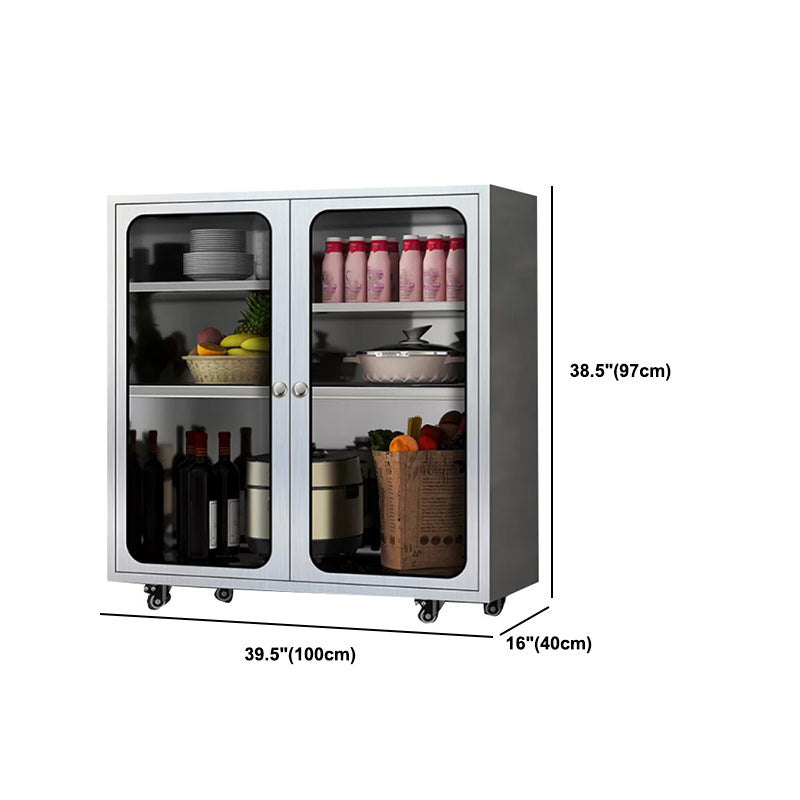 Chrome metalen dressoir met wielen moderne indoor dinerserver met kasten