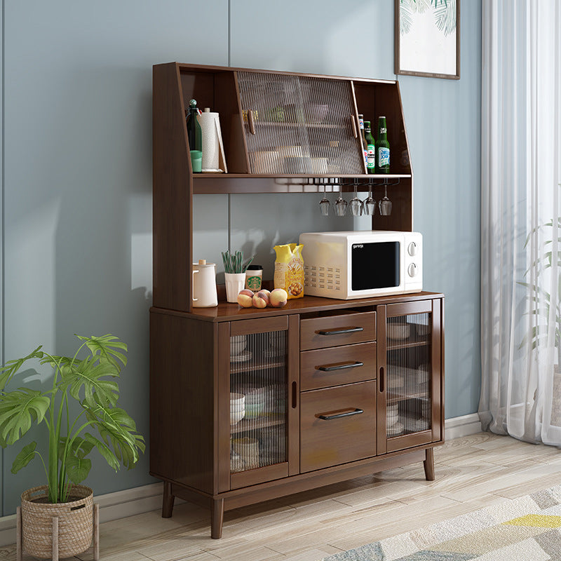 Rubberwood vaste houten server met glazen deuren voor eetkamer