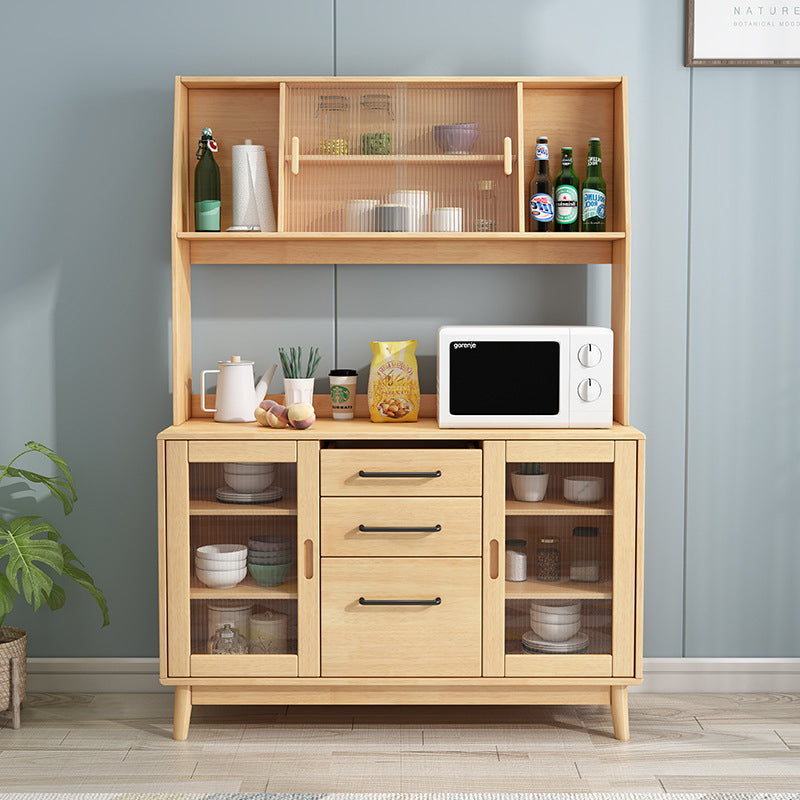 Rubberwood vaste houten server met glazen deuren voor eetkamer