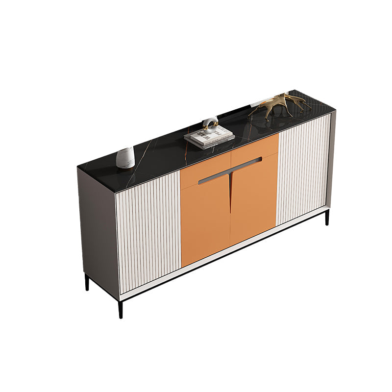Glam Dining Buffet with Drawers Stone and Wood Sideboard Buffet White-Black Clearhalo 'buffet_sideboard' 'Buffets & Sideboards' 'furn' 'furn_buffet_sideboard' 'Furniture' 'Kitchen & Dining Furniture' 5970602