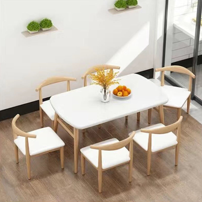 Rectangular Solid Wood Dining Table Modern Furniture with 4 Legs in Matte Finish White 55.1"L x 31.5"W x 29.5"H Without Chairs Clearhalo 'Dining Tables & Seating' 'Dining Tables' 'dining_table' 'furn' 'furn_dining_table' 'Furniture' 'Kitchen & Dining Furniture' 5970634