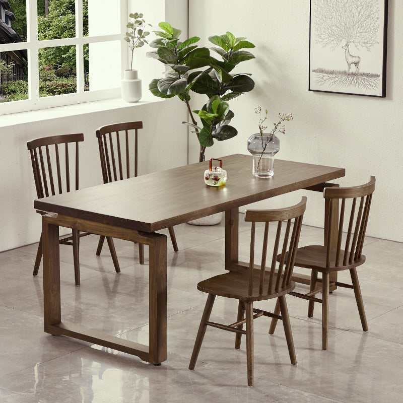 Rectangular Solid Wood Brown Table Modern Furniture with Double Pedestal