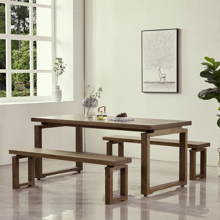 Rectangular Solid Wood Brown Table Modern Furniture with Double Pedestal