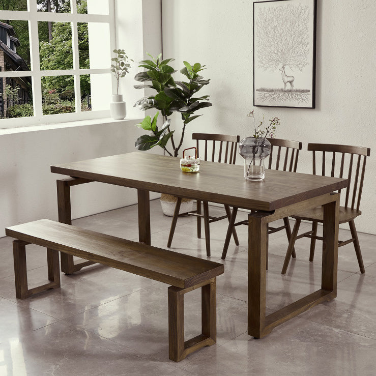 Rectangular Solid Wood Brown Table Modern Furniture with Double Pedestal