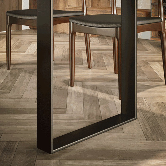 Mesa de comedor de madera Top de mesa industrial con base de trineo en negro