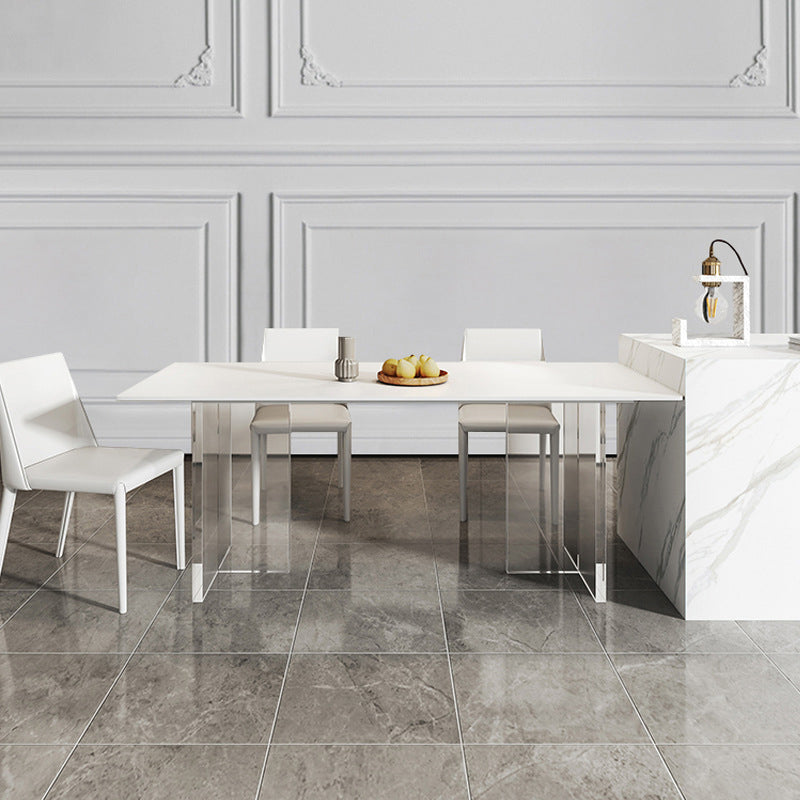 Rectangular Stone Dining Table Modern White-black Furniture with Acrylic Double Pedestal White 51.2"L x 27.6"W x 29.5"H Without Chairs Clearhalo 'Dining Tables & Seating' 'Dining Tables' 'dining_table' 'furn' 'furn_dining_table' 'Furniture' 'Kitchen & Dining Furniture' 5970859