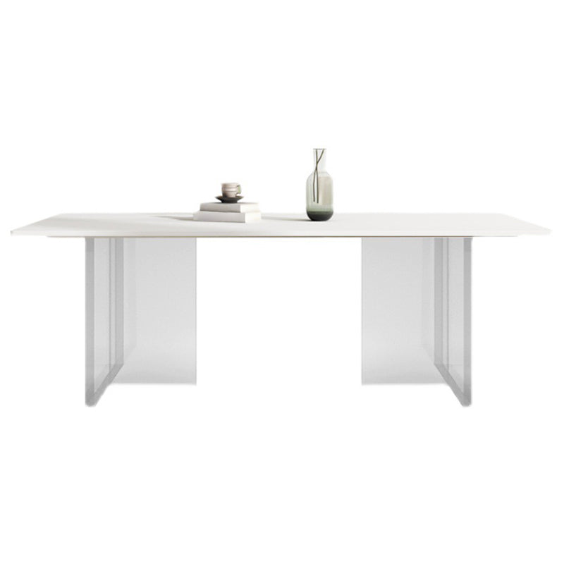 Rectangular Stone Dining Table Modern White-black Furniture with Acrylic Double Pedestal White Without Chairs Clearhalo 'Dining Tables & Seating' 'Dining Tables' 'dining_table' 'furn' 'furn_dining_table' 'Furniture' 'Kitchen & Dining Furniture' 5970861