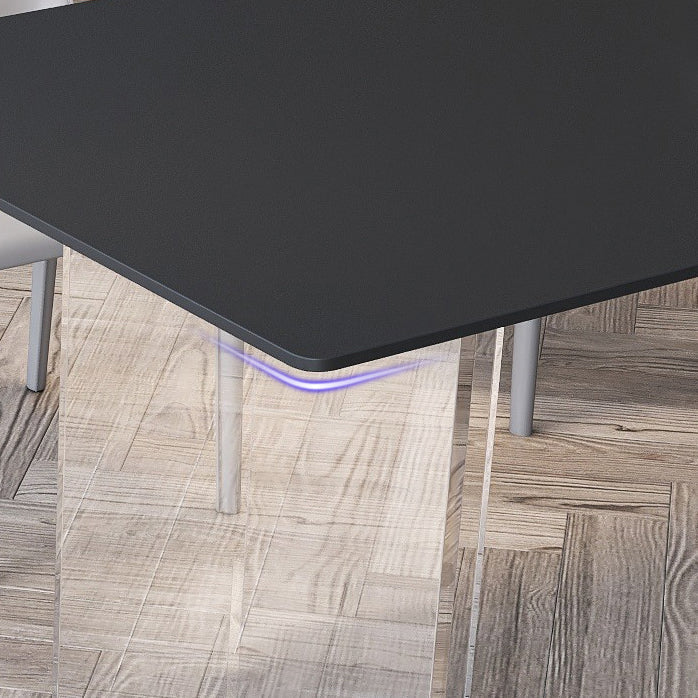 Rectangular Stone Dining Table Modern White-black Furniture with Acrylic Double Pedestal Clearhalo 'Dining Tables & Seating' 'Dining Tables' 'dining_table' 'furn' 'furn_dining_table' 'Furniture' 'Kitchen & Dining Furniture' 5970863
