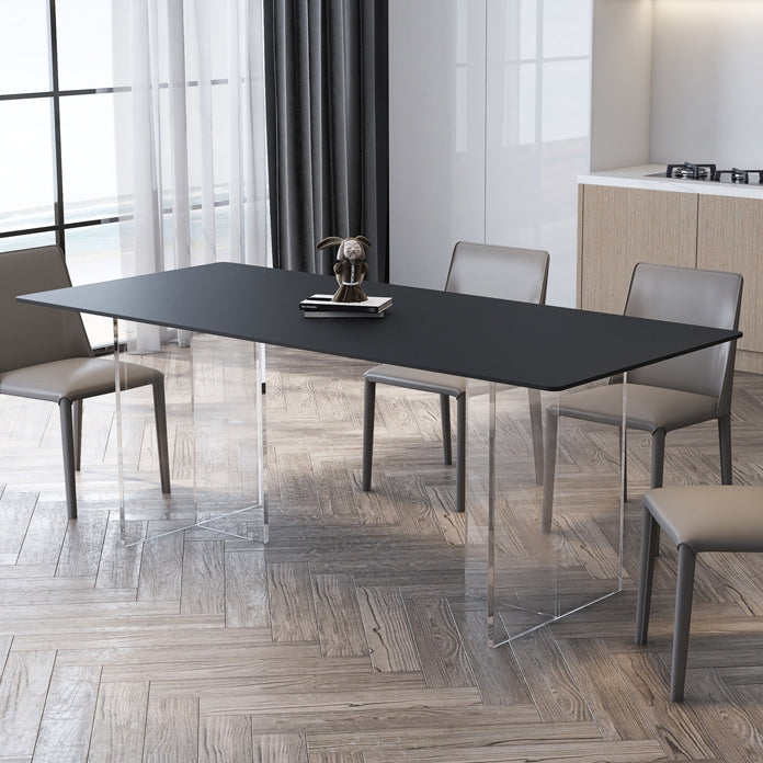 Rectangular Stone Dining Table Modern White-black Furniture with Acrylic Double Pedestal Black 55.1"L x 31.5"W x 29.5"H Without Chairs Clearhalo 'Dining Tables & Seating' 'Dining Tables' 'dining_table' 'furn' 'furn_dining_table' 'Furniture' 'Kitchen & Dining Furniture' 5970866