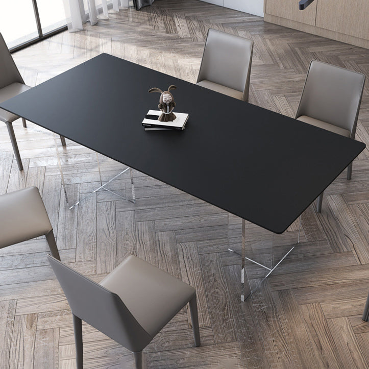 Rectangular Stone Dining Table Modern White-black Furniture with Acrylic Double Pedestal Clearhalo 'Dining Tables & Seating' 'Dining Tables' 'dining_table' 'furn' 'furn_dining_table' 'Furniture' 'Kitchen & Dining Furniture' 5970867