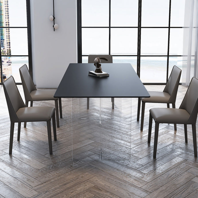 Rectangular Stone Dining Table Modern White-black Furniture with Acrylic Double Pedestal Black 51.2"L x 27.6"W x 29.5"H Without Chairs Clearhalo 'Dining Tables & Seating' 'Dining Tables' 'dining_table' 'furn' 'furn_dining_table' 'Furniture' 'Kitchen & Dining Furniture' 5970868