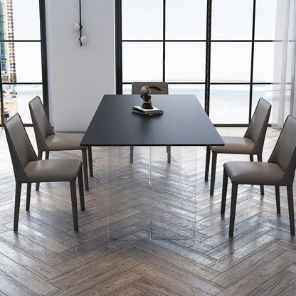 Rectangular Stone Dining Table Modern White-black Furniture with Acrylic Double Pedestal Black 51.2"L x 27.6"W x 29.5"H Without Chairs Clearhalo 'Dining Tables & Seating' 'Dining Tables' 'dining_table' 'furn' 'furn_dining_table' 'Furniture' 'Kitchen & Dining Furniture' 5970868