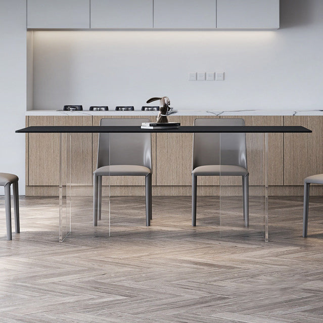 Rectangular Stone Dining Table Modern White-black Furniture with Acrylic Double Pedestal Clearhalo 'Dining Tables & Seating' 'Dining Tables' 'dining_table' 'furn' 'furn_dining_table' 'Furniture' 'Kitchen & Dining Furniture' 5970869