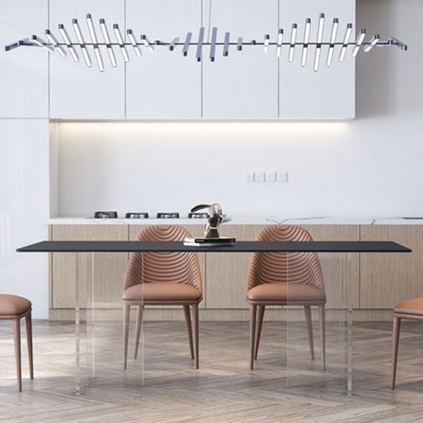 Rectangular Stone Dining Table Modern White-black Furniture with Acrylic Double Pedestal Clearhalo 'Dining Tables & Seating' 'Dining Tables' 'dining_table' 'furn' 'furn_dining_table' 'Furniture' 'Kitchen & Dining Furniture' 5970870