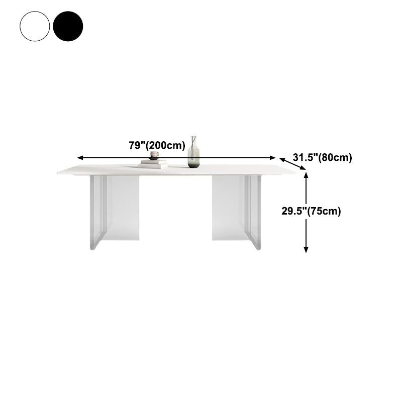Rectangular Stone Dining Table Modern White-black Furniture with Acrylic Double Pedestal Clearhalo 'Dining Tables & Seating' 'Dining Tables' 'dining_table' 'furn' 'furn_dining_table' 'Furniture' 'Kitchen & Dining Furniture' 5970871