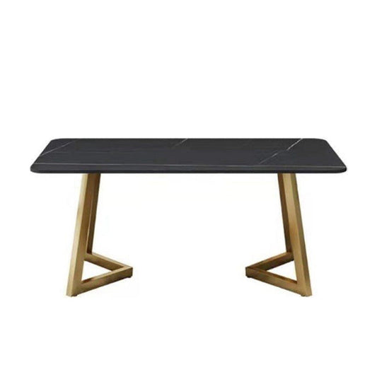 Stone Top Dining Table Industrial Rectangle Table with Sled Base Black Gold Without Chairs