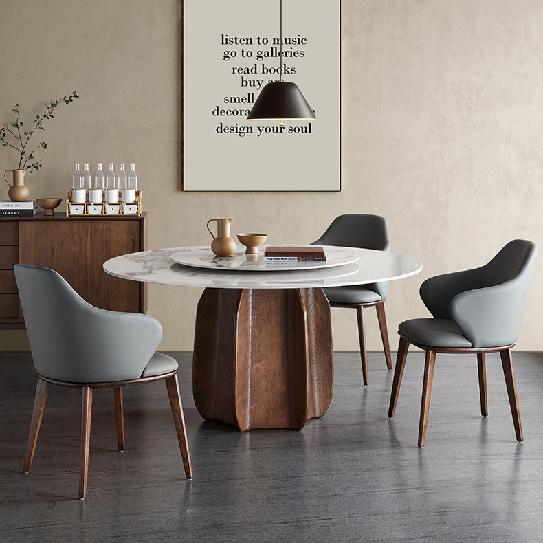 Mesa de comedor redonda Top de piedra moderna Mesa de comedor con pedestal de madera maciza