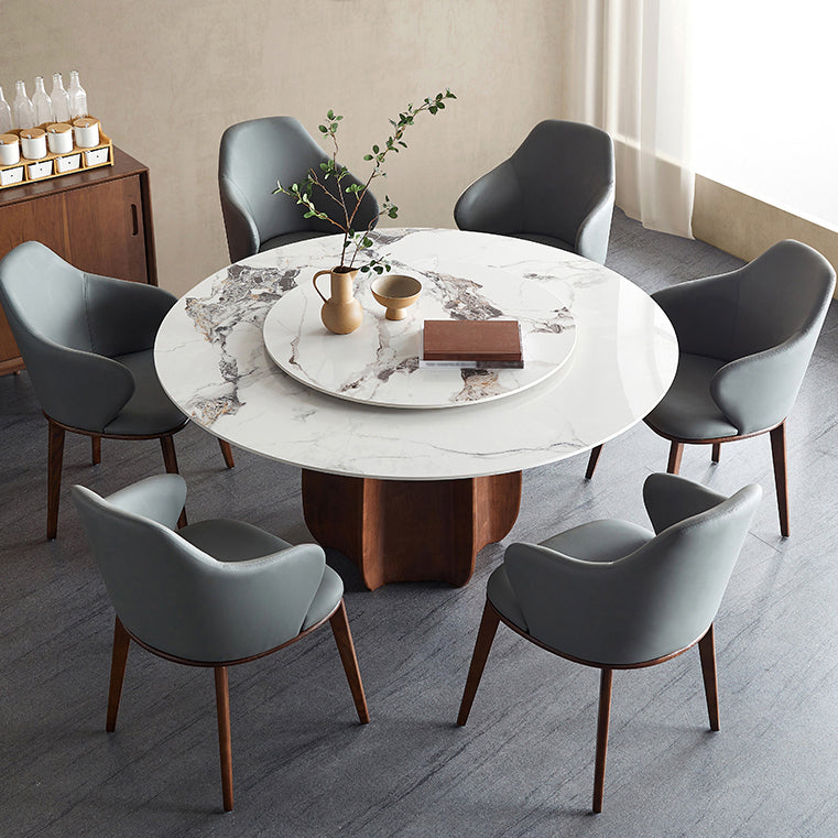 Mesa de comedor redonda Top de piedra moderna Mesa de comedor con pedestal de madera maciza