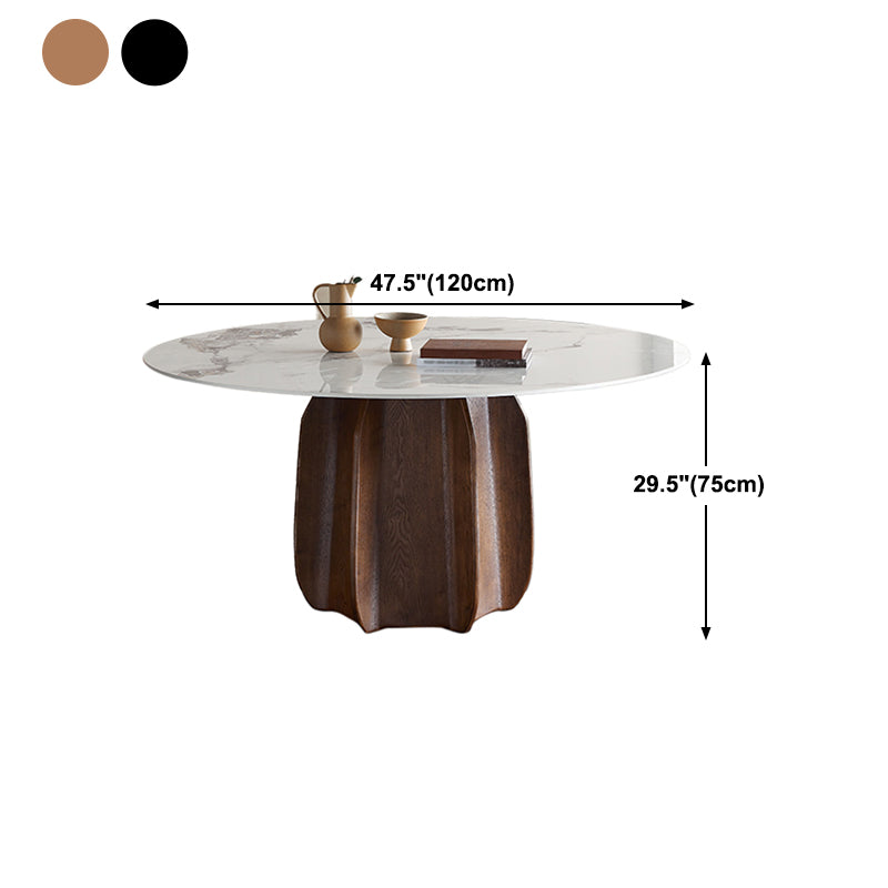 Mesa de comedor redonda Top de piedra moderna Mesa de comedor con pedestal de madera maciza