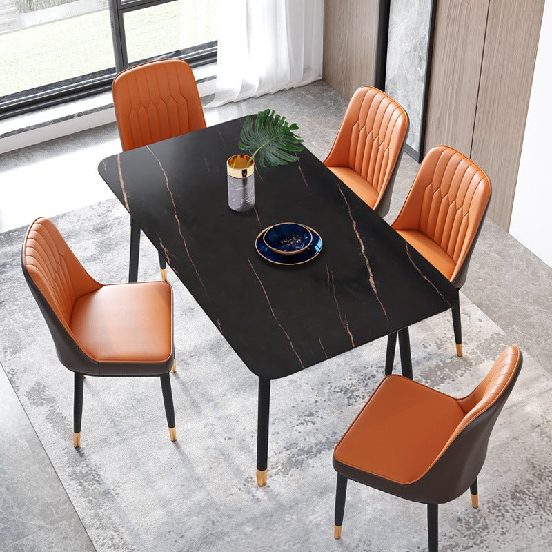 Stone Top Table Contemporary Rectangle Table with 4 Legs in Black