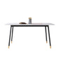Stone Top Table Contemporary Rectangle Table with 4 Legs in Black