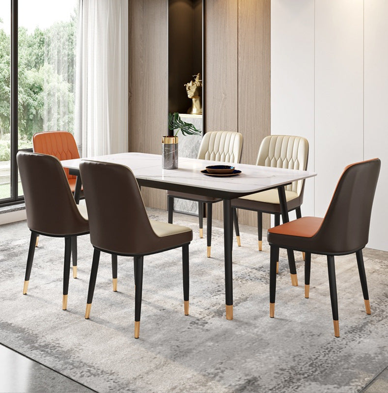 Stone Top Table Contemporary Rectangle Table with 4 Legs in Black