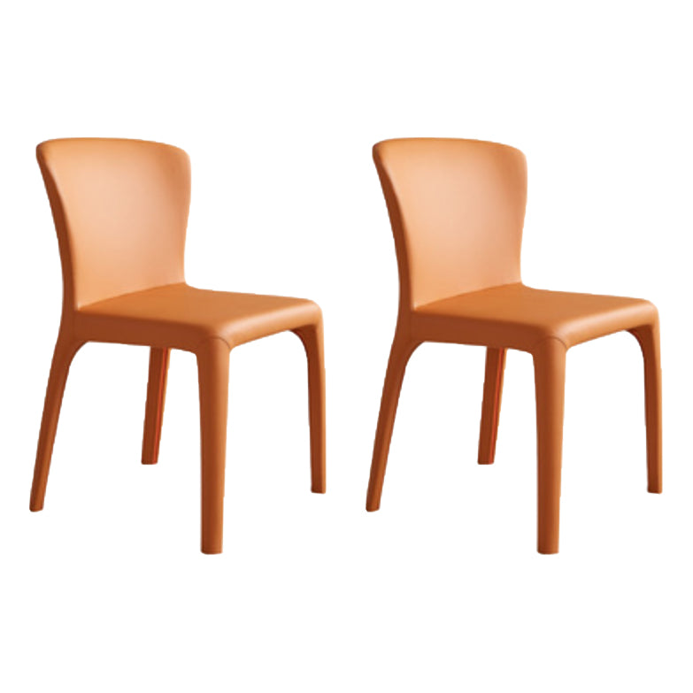 Matte Finish Solid Back Chair for Dining Room Faux Leather Contemporary Dining Chair Orange Armless 2 Piece Set Clearhalo 'Dining Chairs' 'Dining Tables & Seating' 'dining_chair' 'furn' 'furn_dining_chair' 'Furniture' 'Kitchen & Dining Furniture' 5971121