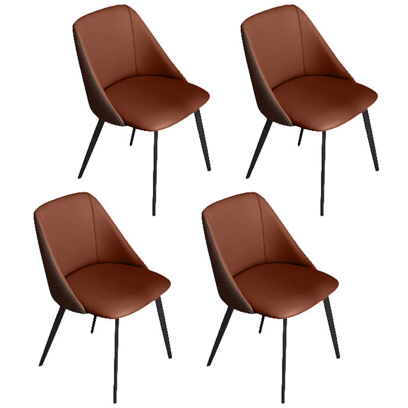 Contemporary Dining Arm Chair with Black Metal Legs Faux Leather Side Chair