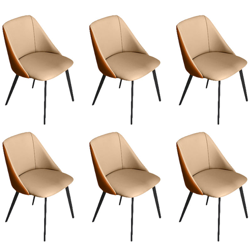 Contemporary Dining Arm Chair with Black Metal Legs Faux Leather Side Chair